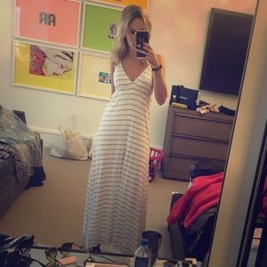 White and grey striped maxi dress